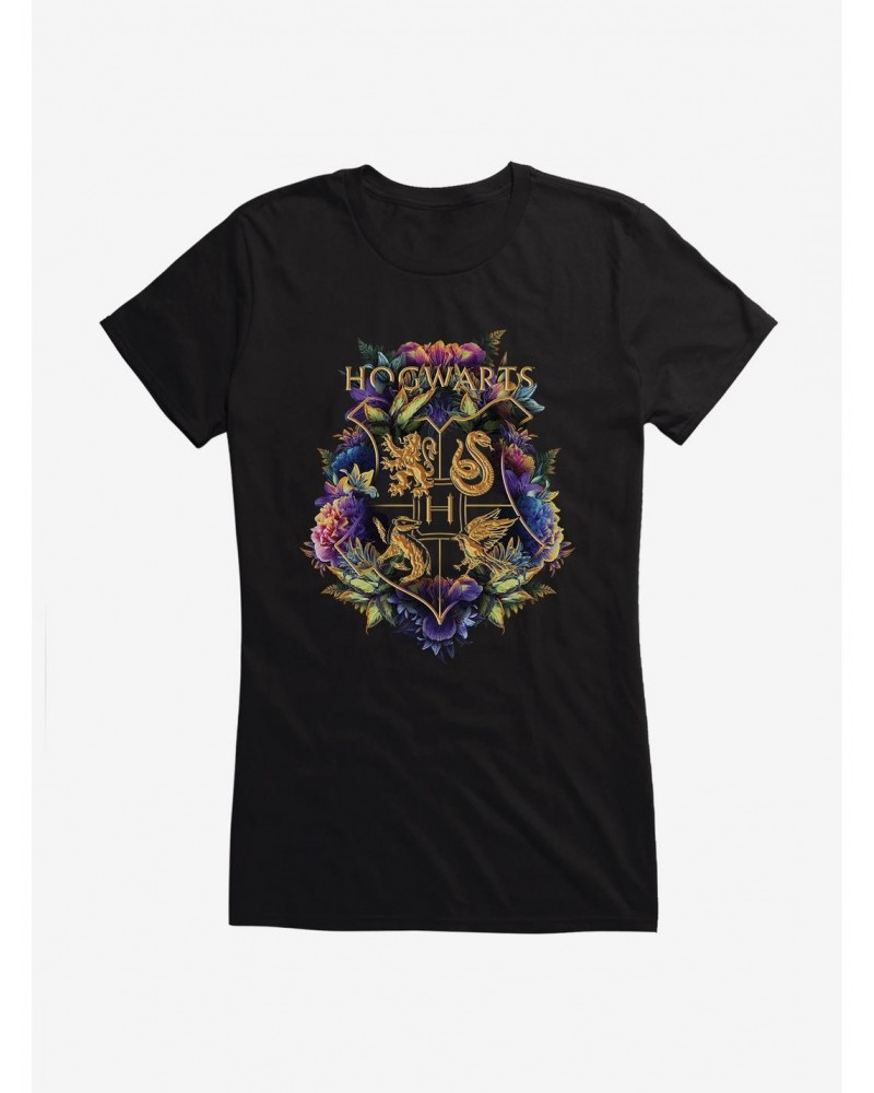 Harry Potter Hogwarts Floral Shield Girls T-Shirt $9.36 T-Shirts