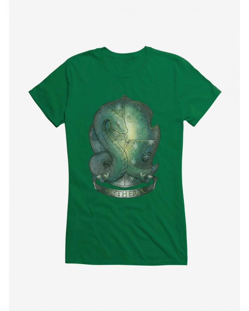 Harry Potter Slytherin Crest Illustrated Girls T-Shirt $7.97 T-Shirts