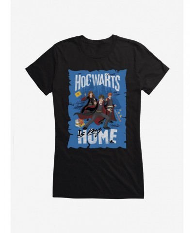 Harry Potter Hogwarts Is My Home Blue Art Girls T-Shirt $9.76 T-Shirts