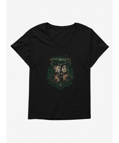 Harry Potter Hogwarts Crest Greenery Girls T-Shirt Plus Size $10.40 T-Shirts
