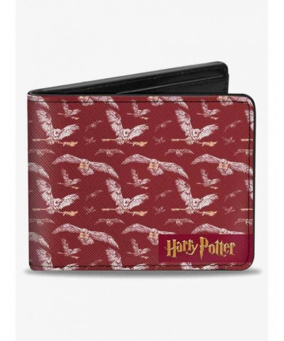 Harry Potter Hedwig Flying Poses Burgundy Bifold Wallet $9.61 Wallets