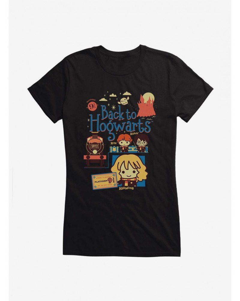 Harry Potter Platform 9 3/4 Chibi Art Girls T-Shirt $7.57 T-Shirts